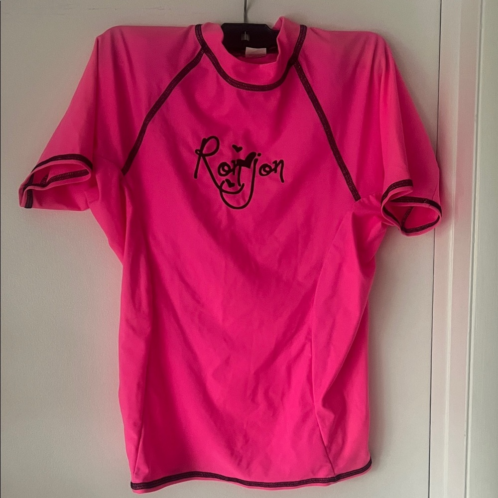 RonJon Bright Pink Rash Guard Short Sleeve Shirt Women’s Medium
